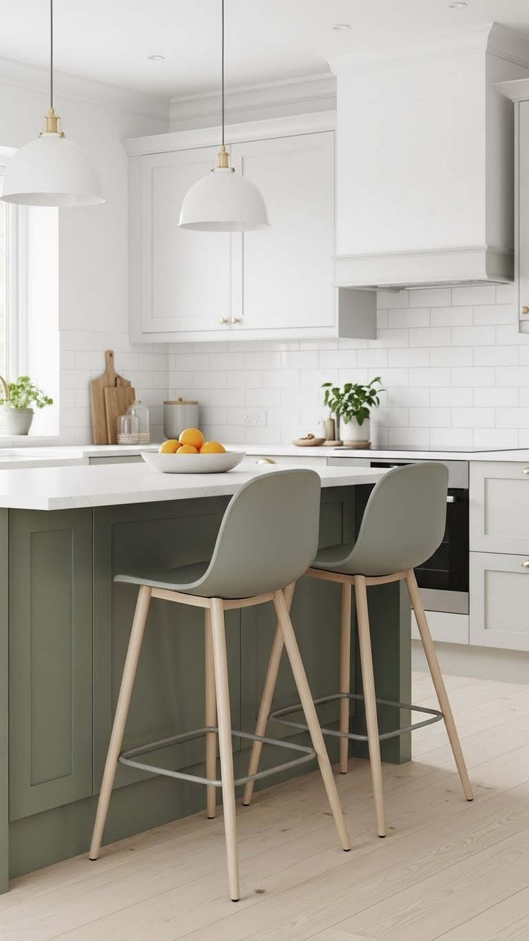 Harmonious Scandinavian kitchen with bar stools complementing the minimalist decor aesthetic
