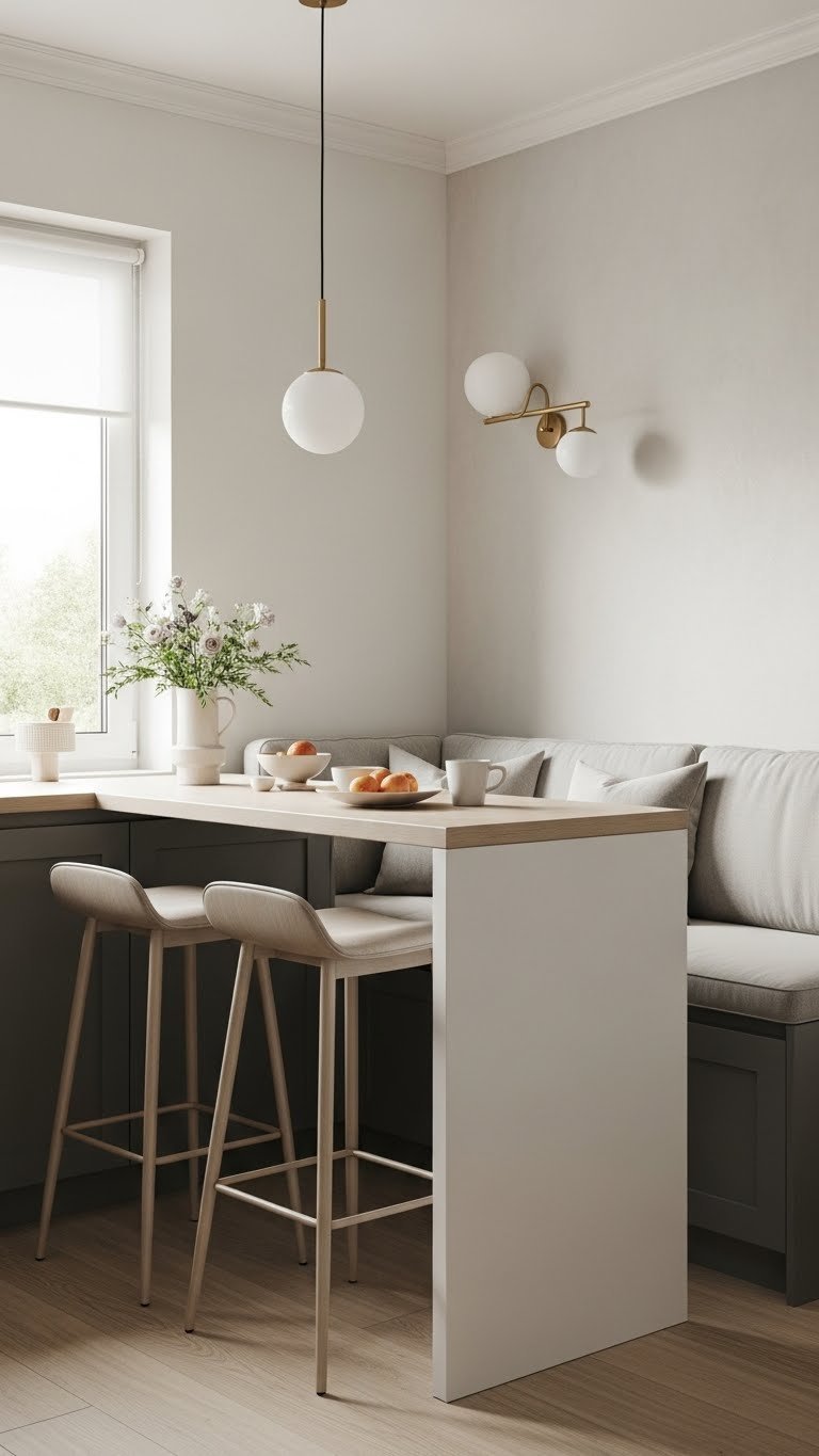 Small Kitchen Peninsula: 7 Genius Designs For Limited Space 3 L-shaped kitchen peninsula with breakfast bar seating and two stylish bar stools in cozy natural light setting