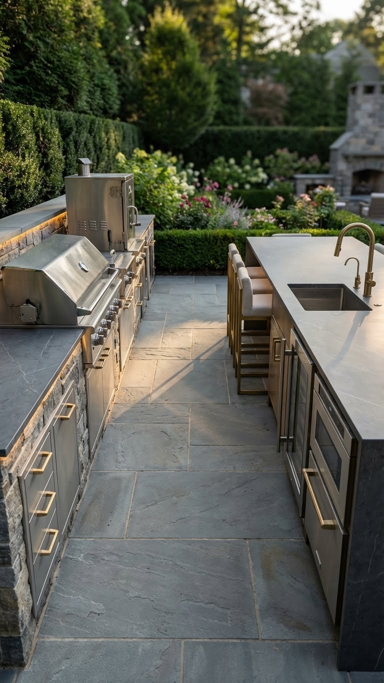 Outdoor Kitchen Patio Ideas 11 Proven Designs For Any Space 13 Luxurious outdoor galley kitchen with parallel countertops and built-in grill