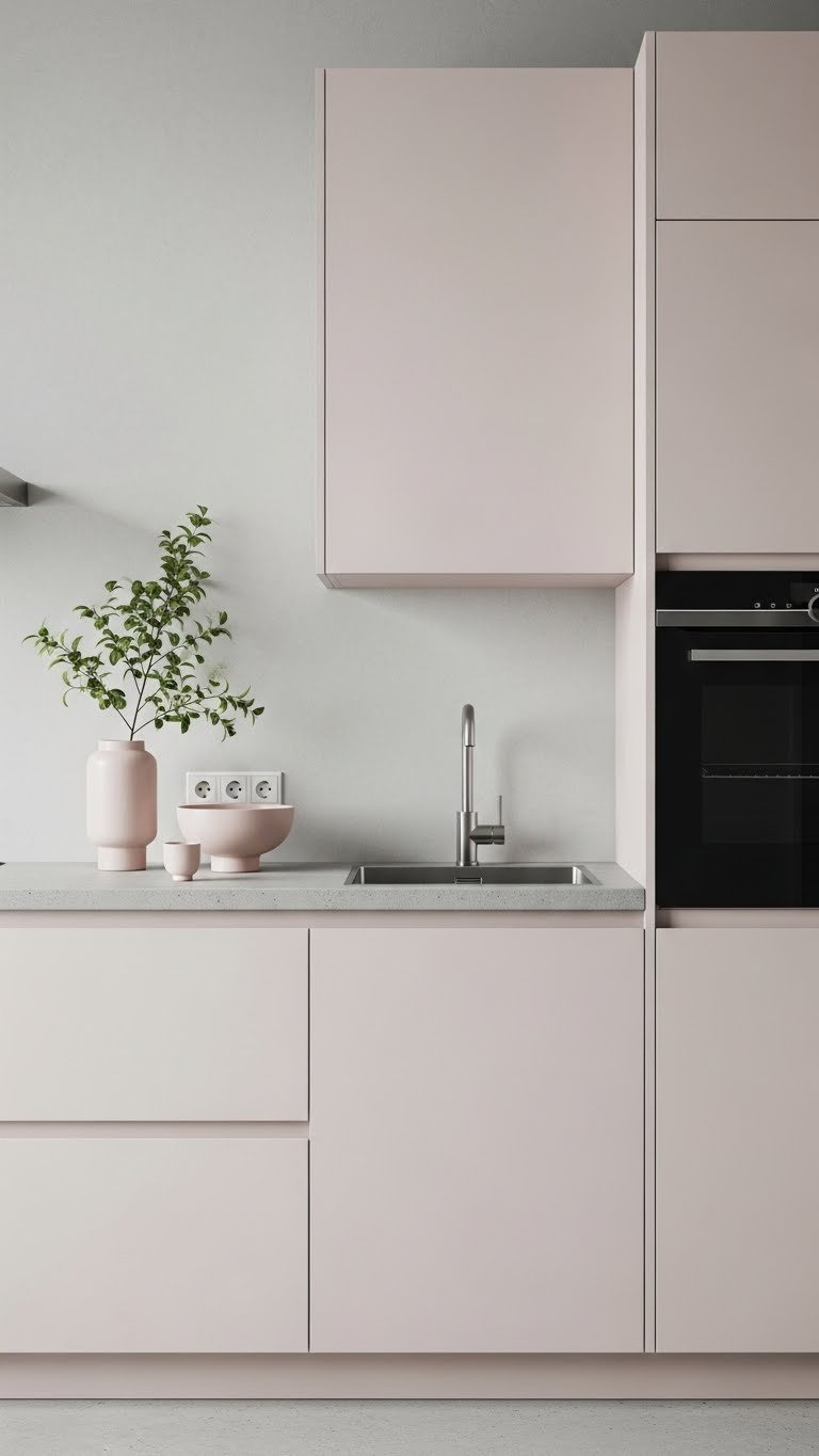 European Small Kitchen: 7 Smart Ideas For Ultimate Organization 3 Minimalist handleless European kitchen cabinets in matte neutral finish with integrated finger pull channels and soft natural lighting