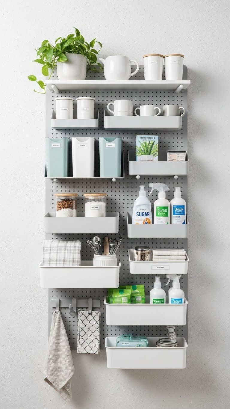 Small Office Kitchen: 11 Smart Ideas For Max Productivity 9 Modular storage wall system with organized containers and kitchen supplies in efficient office space