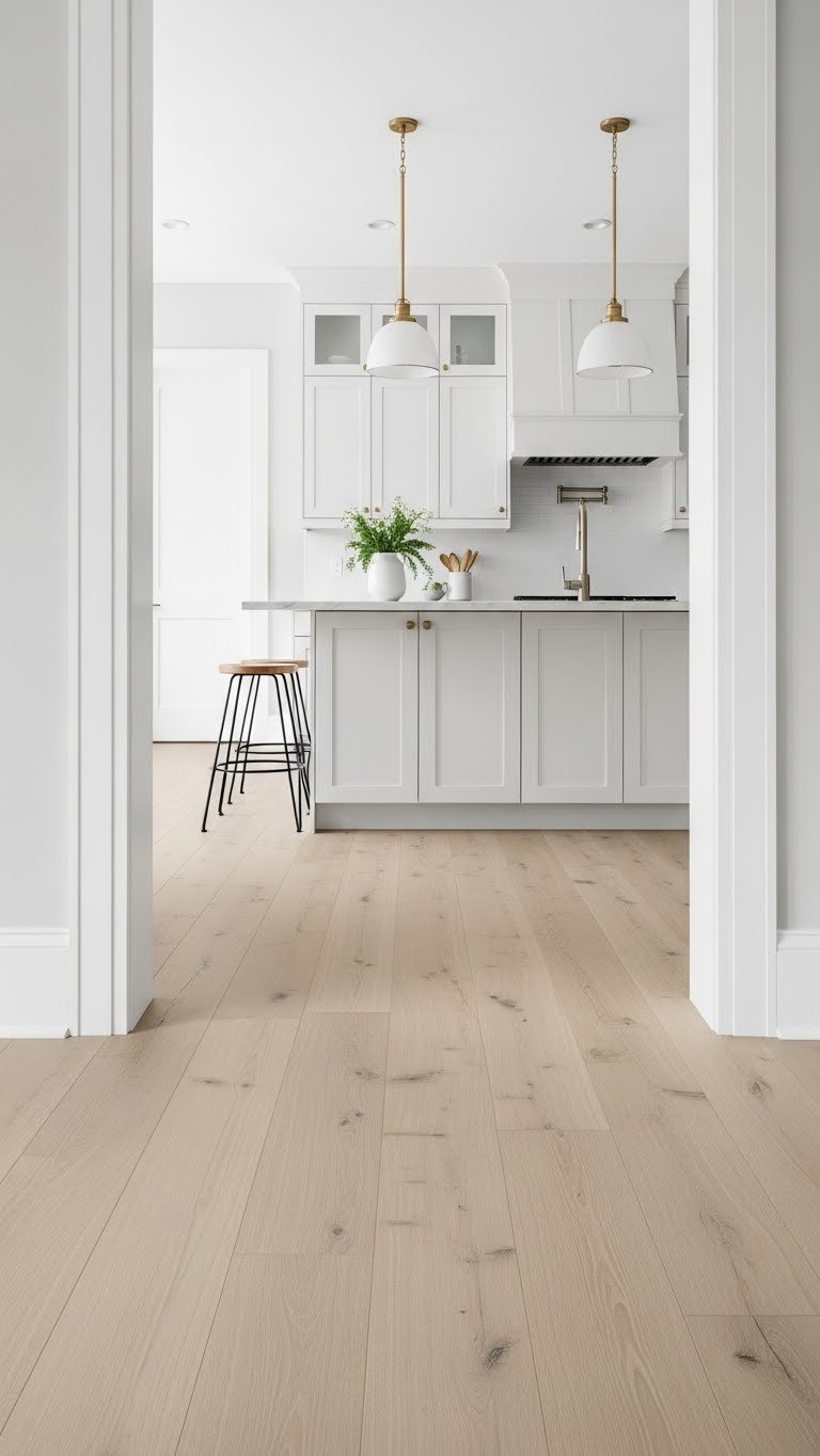 Open Floor Plan Living Room &Amp; Kitchen: Design Ultimate Spaces 3 Open floor plan: seamless light oak wood flooring connects living room to modern white kitchen island. Neutral tones.