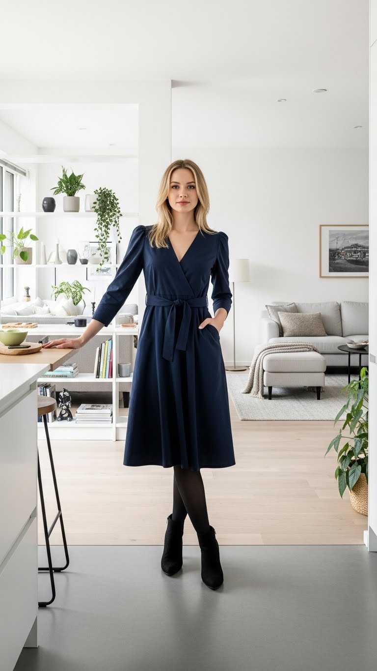 Open plan Scandi living space showing smart zoning with bookshelf separating dining and living areas