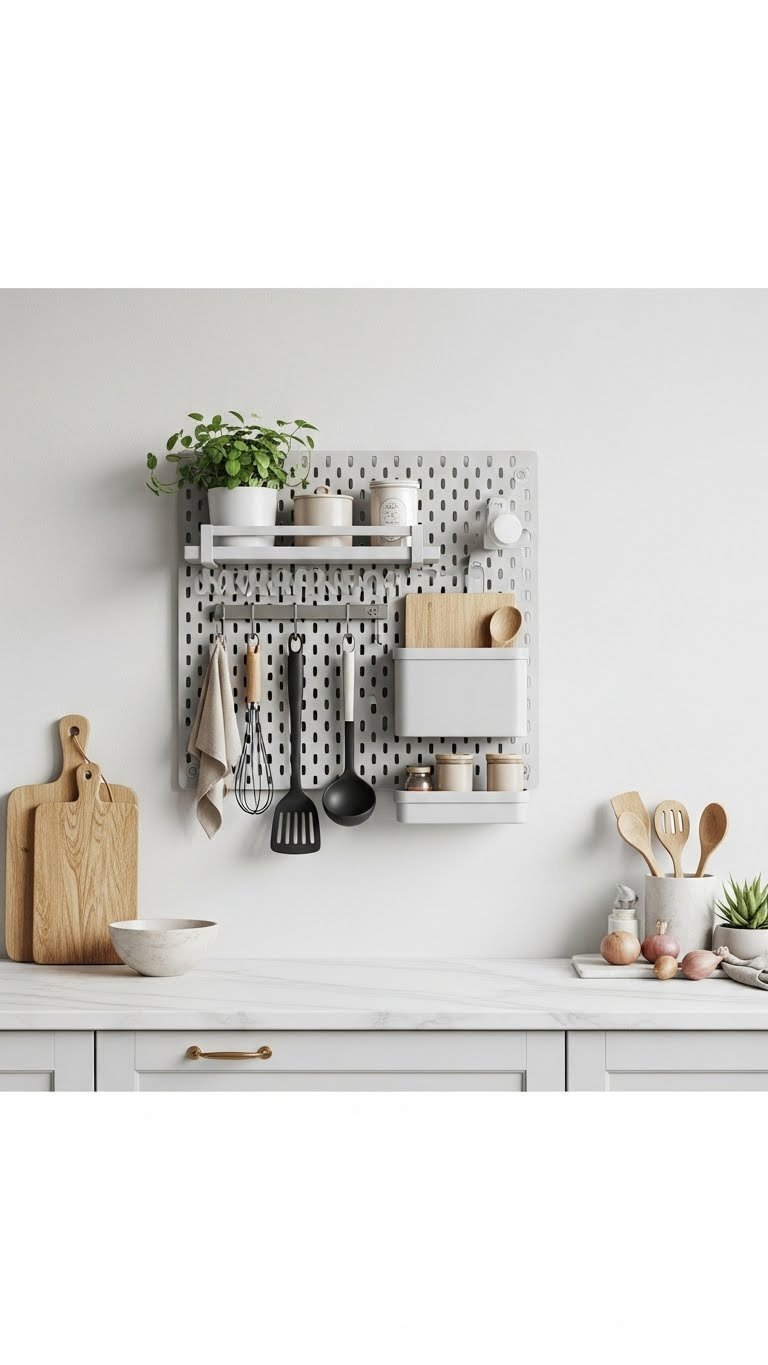 Diy Small Kitchen Ideas: 11 Budget Hacks For A High-End Look 21 Organized kitchen wall pegboard with hooks holding cooking utensils and decorative items