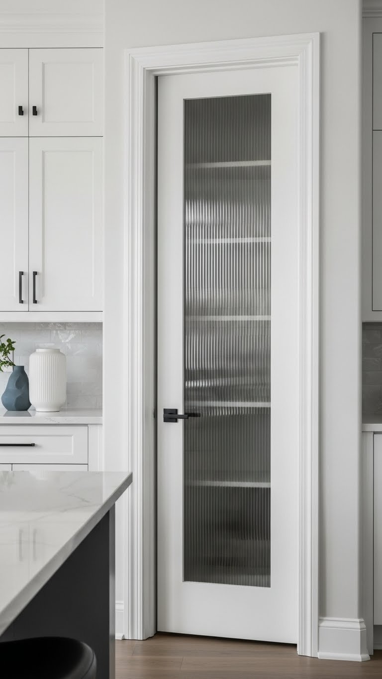11 Corner Pantry Ideas: Maximize Kitchen Space &Amp; Style 15 Sleek modern corner pantry door with frosted glass enhances contemporary kitchen design.