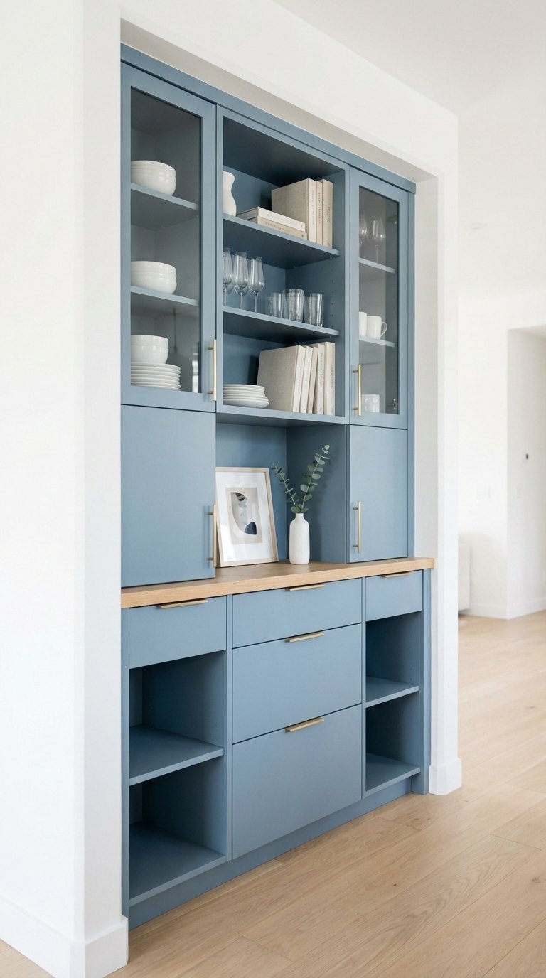 Small Kitchen Cabinets: 5 Essential Storage &Amp; Design Ideas 6 Slimline shallow depth kitchen cabinet integrated into narrow space with glassware storage