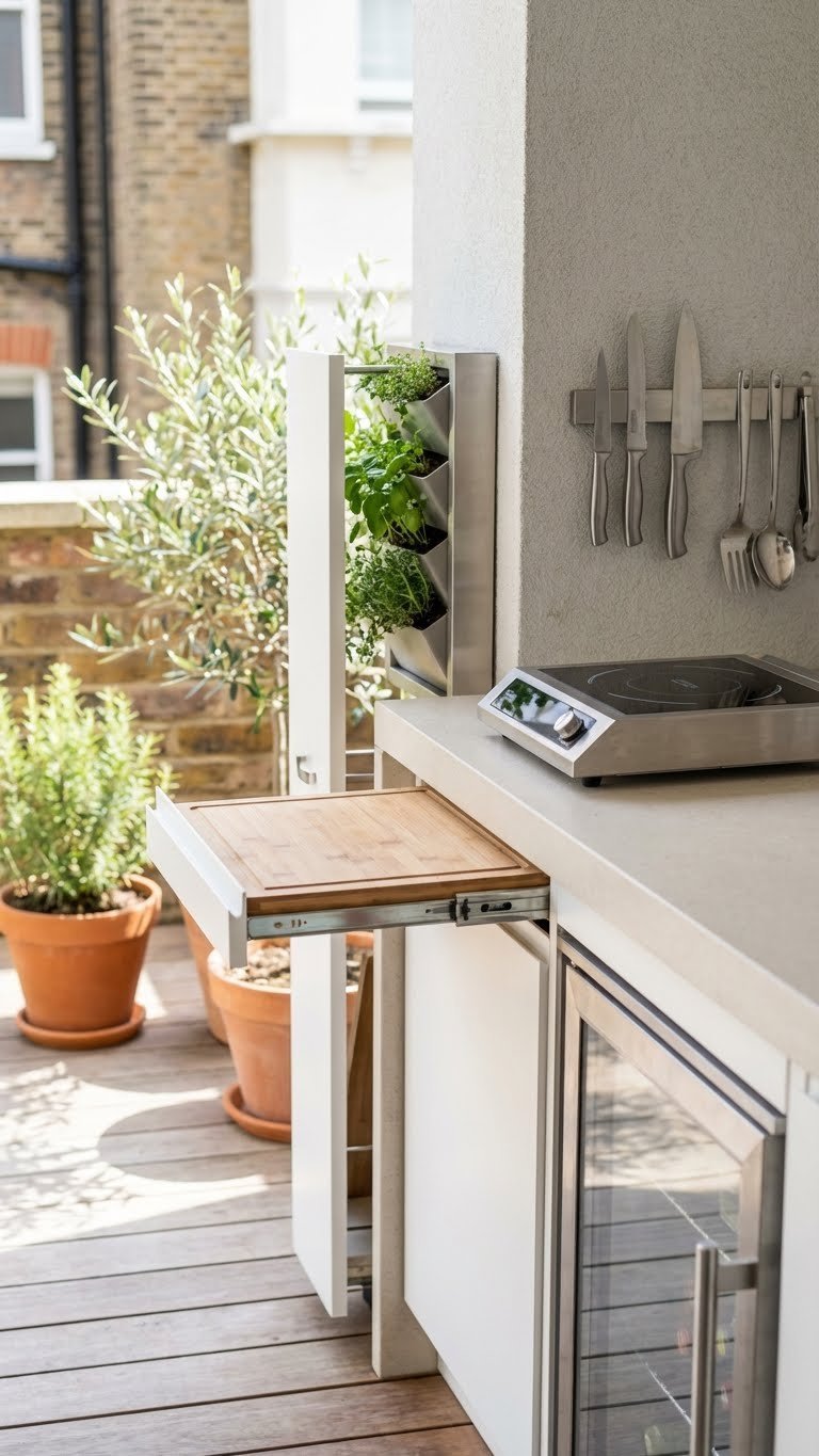 U-Shaped Outdoor Kitchen Design: 7 Ideas For Your Backyard 12 Smart compact U-shaped outdoor kitchen with space-saving appliances, vertical storage, and efficient small-space design.