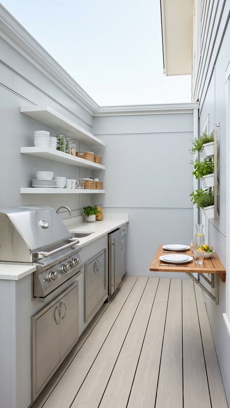 Outdoor Kitchen Patio Ideas 11 Proven Designs For Any Space 15 Smart single-wall outdoor kitchen with compact grill and sink for narrow spaces