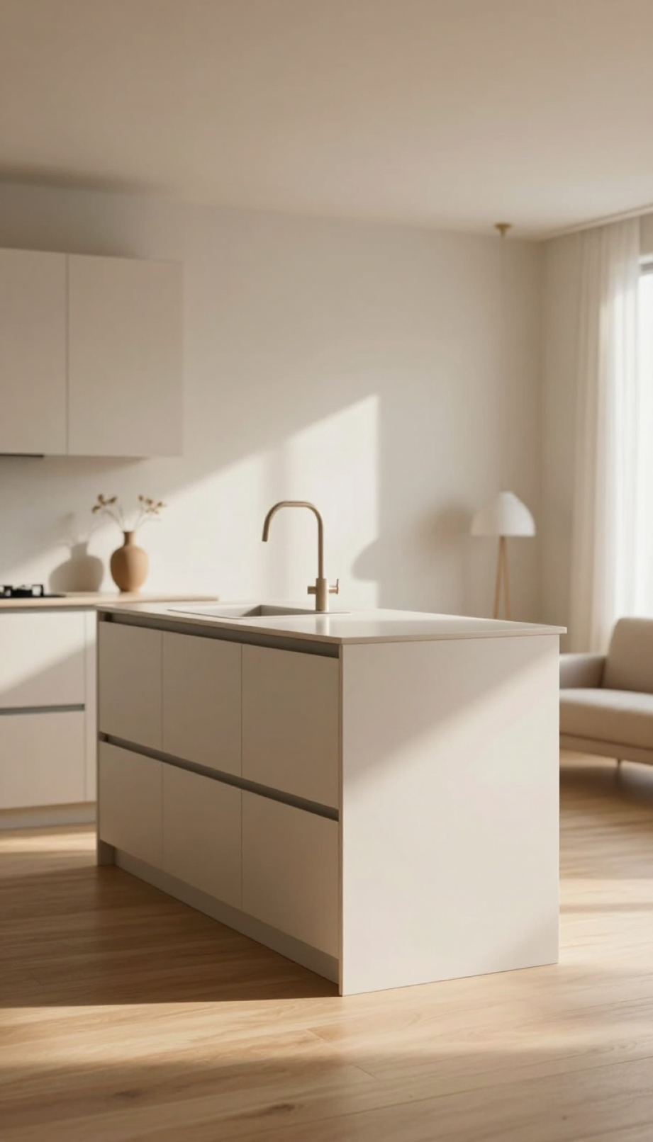 Small Kitchen Living Room Combo: 9 Genius Design Ideas 17 Sophisticated small kitchen with hidden pull-out countertop and integrated appliances disguised behind custom panels