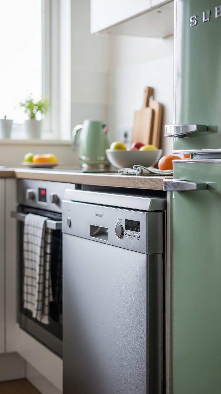 Small Kitchen Ideas 70S: 9 Proven Ways To Modernize Now 11 Stainless steel energy-efficient appliance integrated into modernized 70s kitchen with contemporary accessories.