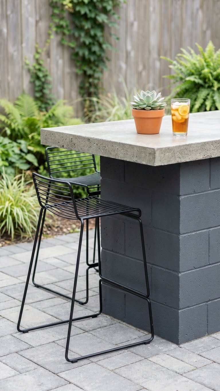 Outdoor Kitchen Island Ideas For Small Spaces With Seating 1 Stylish DIY cinder block outdoor kitchen island with charcoal gray finish and polished concrete countertop on modern patio