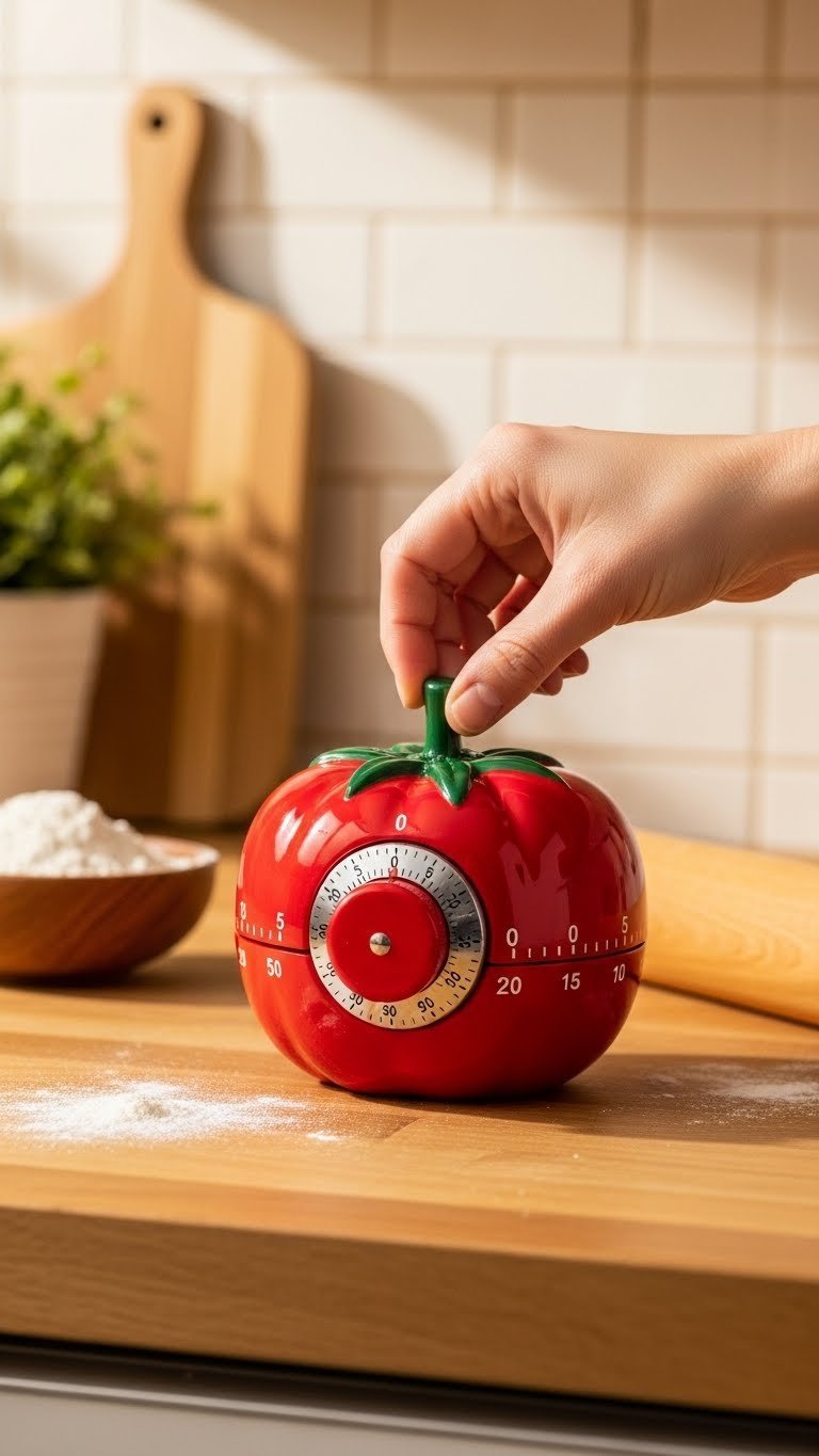 Kitchen Gadgets Asmr: 7 Essential Satisfying Sounds 7 Vintage tomato-shaped mechanical kitchen timer being turned on butcher block countertop with baking tools