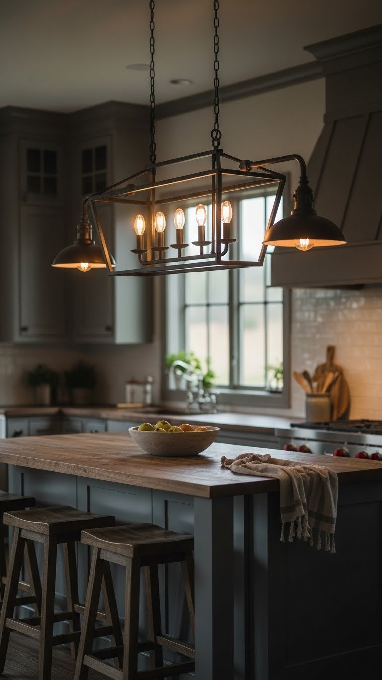Rustic Kitchen On A Budget: 11 Genius Diy Ideas For Any Home 19 Wrought iron chandelier with Edison bulb casting warm glow over rustic kitchen island