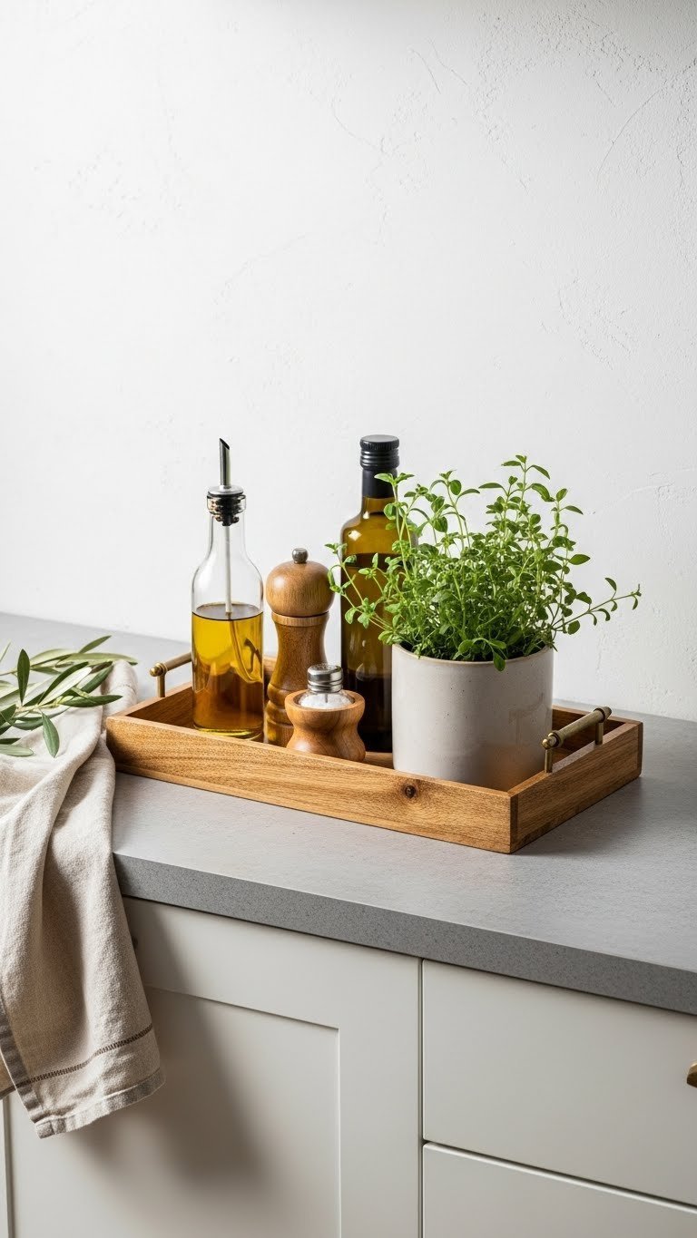 Chrome under-cabinet rack holding wine glasses upside down with adhesive hooks for coffee mugs