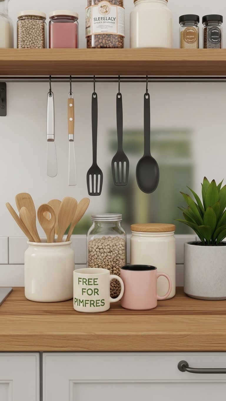 Free item styled kitchen showcasing creatively arranged high-quality items sourced for free with clever compositions