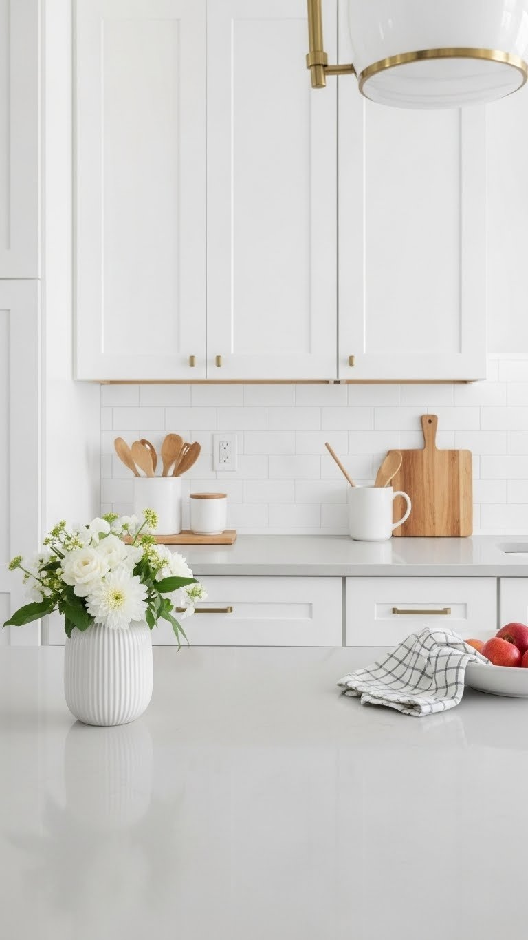 Glossy white subway tile peel-and-stick backsplash panels elevating modern apartment kitchen aesthetic