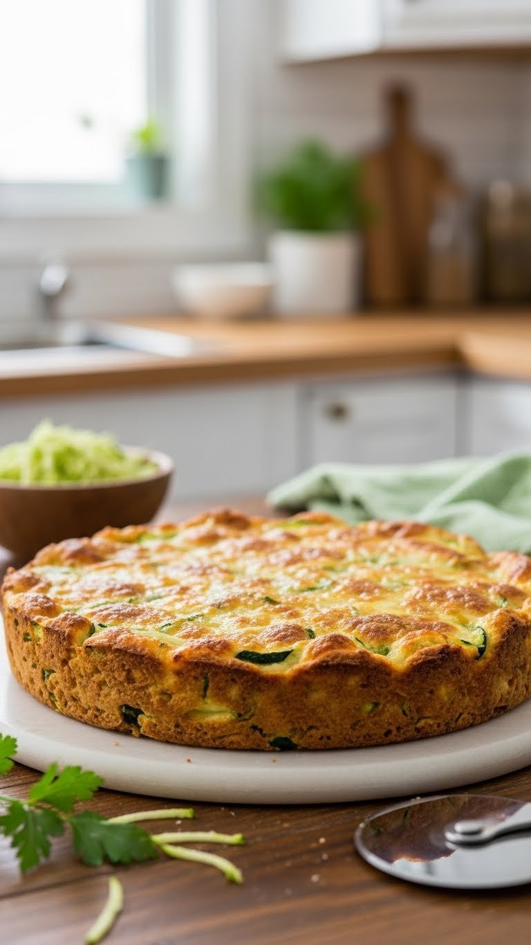 Zucchini Pizza Bake: Easy Crispy Low-Carb Recipe 1 Golden-brown crispy zucchini pizza crust bake with crisp edges and textured surface on rustic wooden table