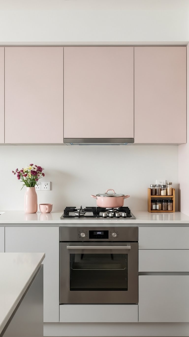 Modern Indian apartment kitchen with integrated appliances hidden behind seamless cabinet panels for clutter-free look