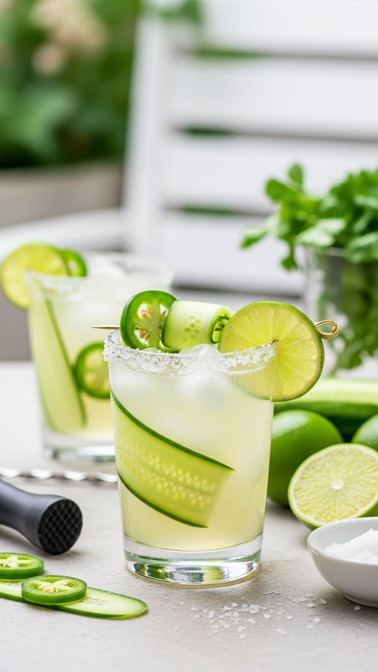 Drink Ideas Mocktails: 7 Elevated Recipes For Adults 7 Refreshing cucumber jalapeño cooler mocktail in highball glass with cucumber ribbons and lime wedge.