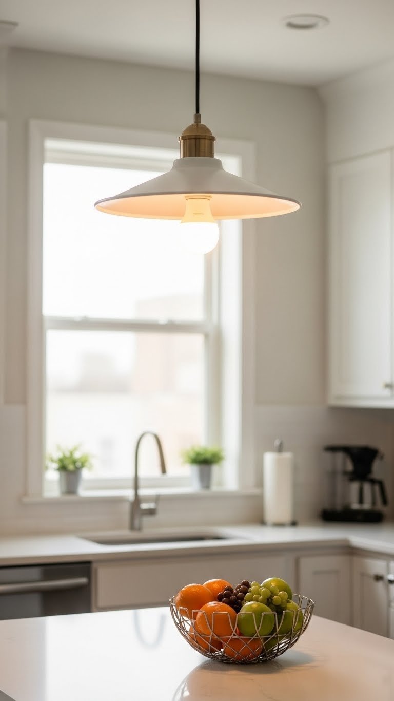 Ultimate Apartment Kitchen Led Lights: 7 Diy Renter Upgrades 9 Smart Wi-Fi LED bulb in modern pendant fixture emitting warm glow over minimalist kitchen countertop