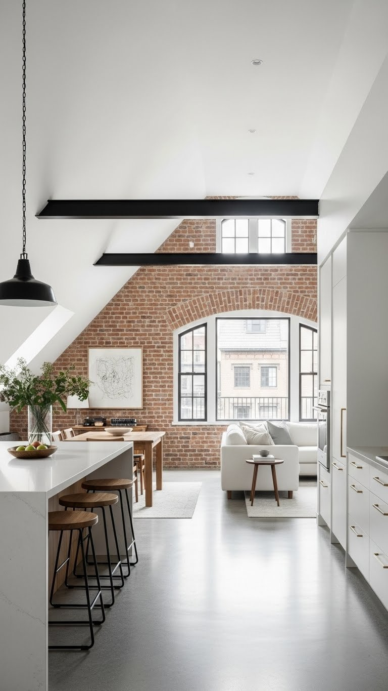 11 Genius Attic Kitchen Ideas For Slanted Ceilings 15 Sprawling open-plan attic kitchen flowing into living area demonstrating expansive feel despite slanted ceiling challenges