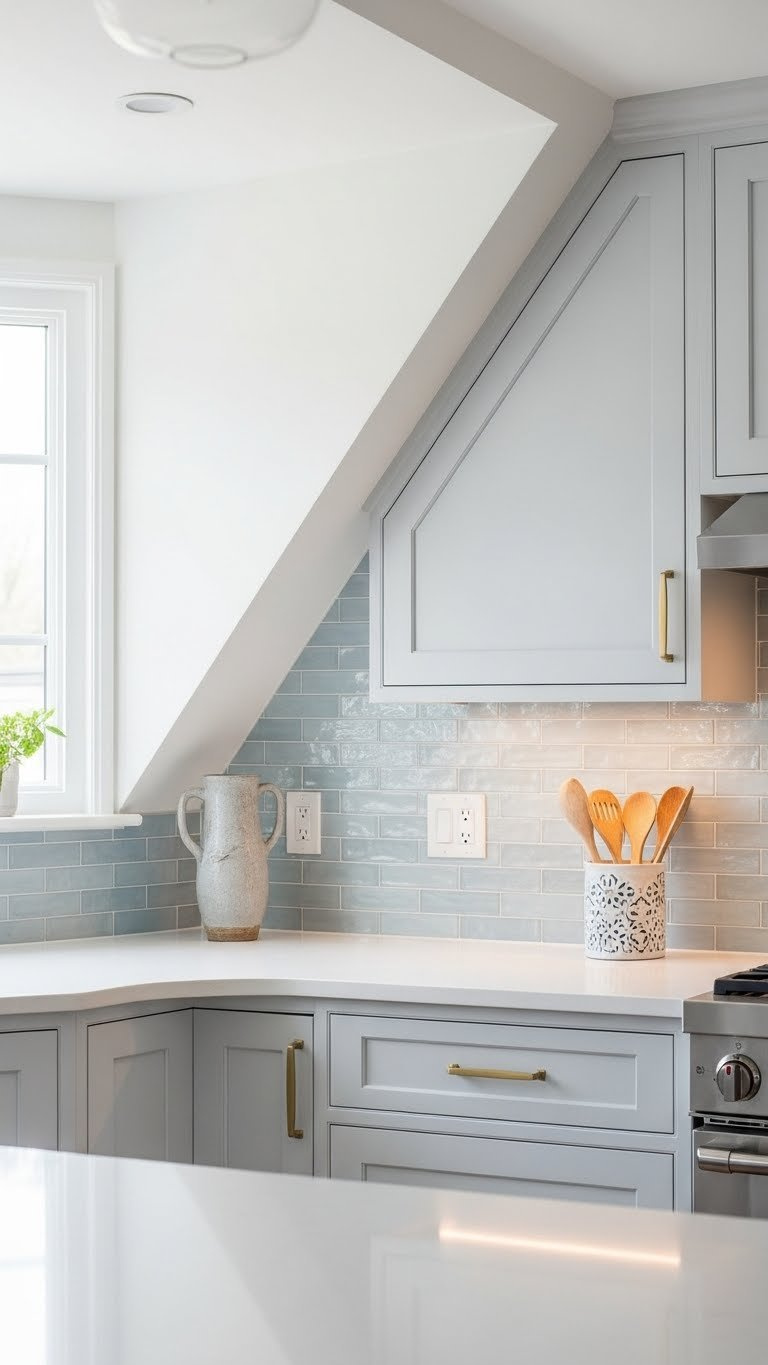 11 Genius Attic Kitchen Ideas For Slanted Ceilings 11 Striking unique backsplash design expertly applied to angled kitchen wall enhancing architectural feature in attic space