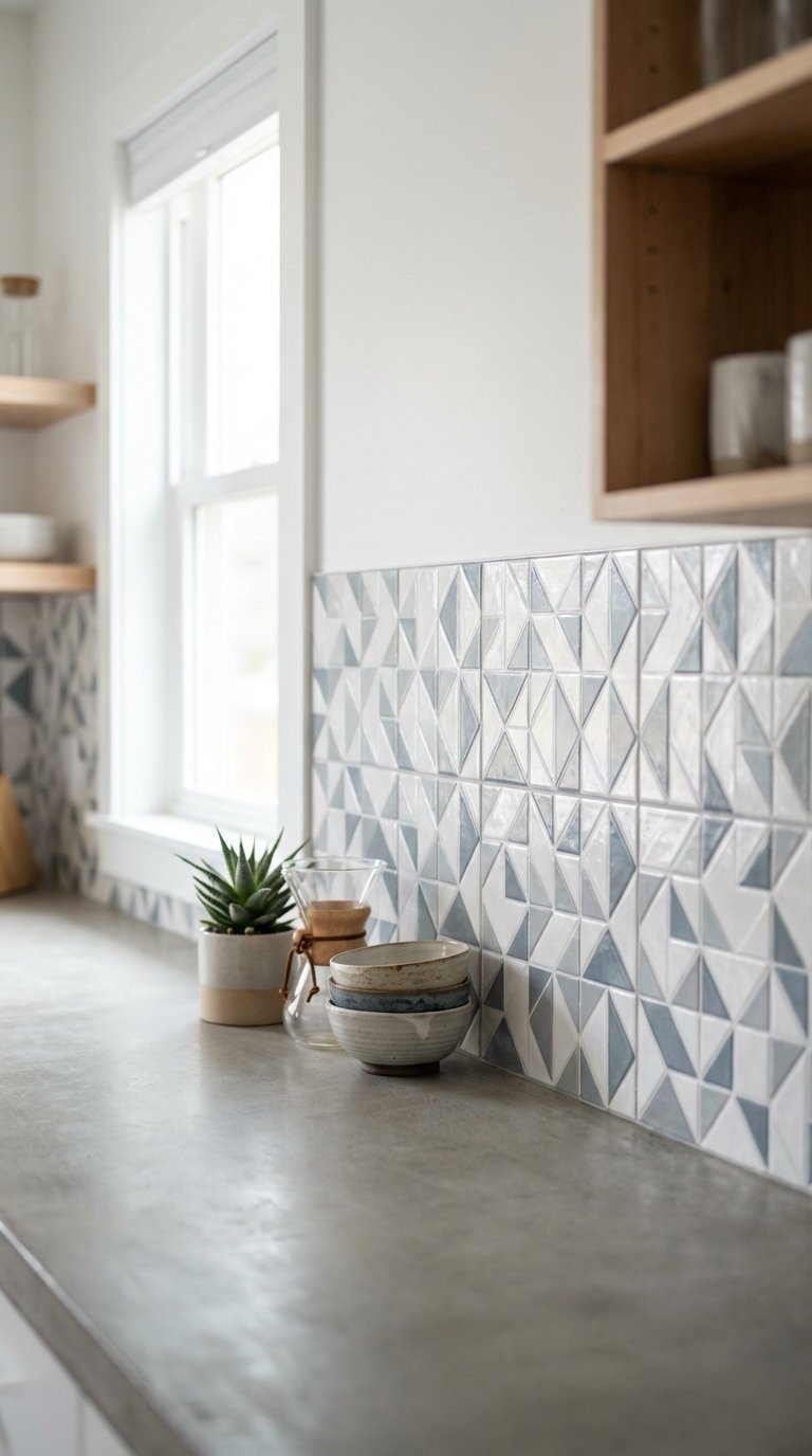 Stylish peel-and-stick tile backsplash installation adding modern personality to a renter-friendly small kitchen space.