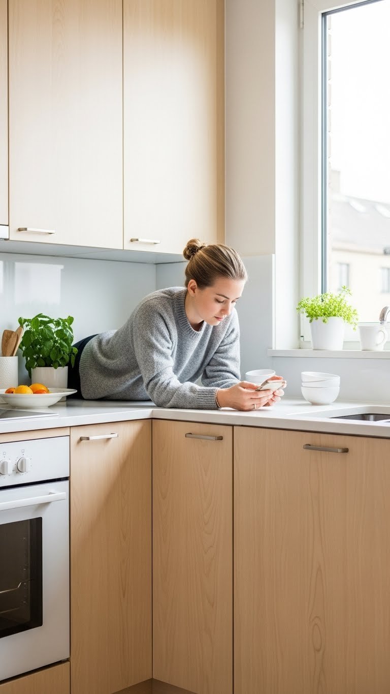 Wood Cabinets: 9 Apartment Kitchen Ideas To Maximize Space 7 Sunlit corner of an apartment kitchen with pristine light birch wood shaker cabinets, reflecting natural light to enhance openness.