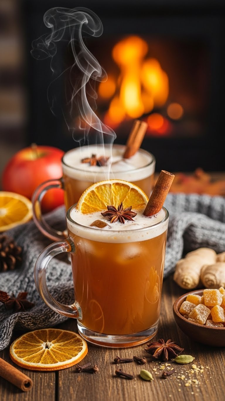 Drink Ideas Mocktails: 7 Elevated Recipes For Adults 3 Warm spiced apple cider fizz mocktail in rustic mug with cinnamon stick garnish on wooden table.