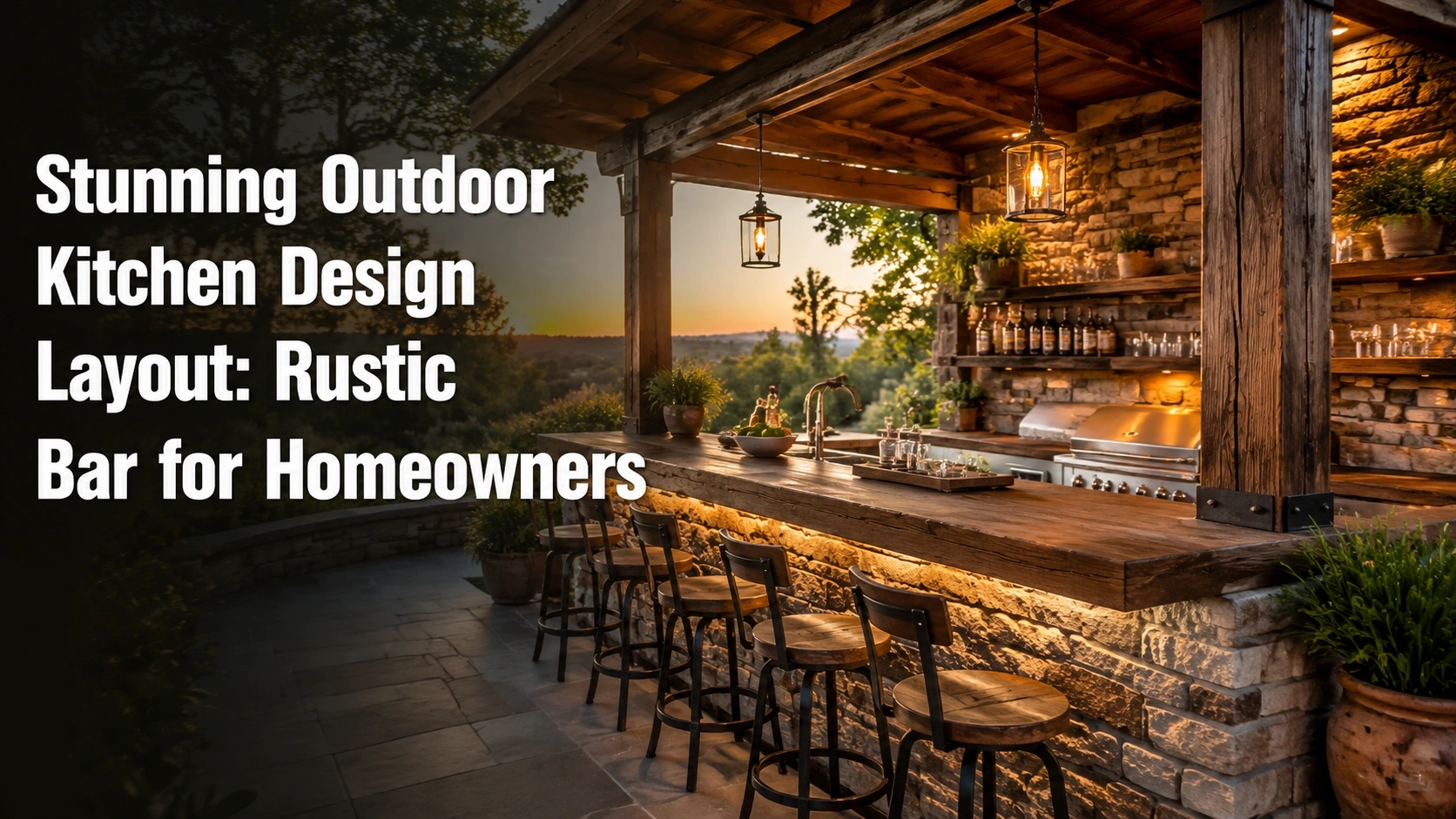 Stunning Outdoor Kitchen Design Layout: Rustic Bar For Homeowners